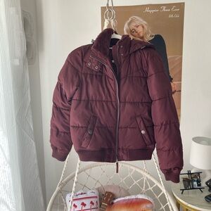 Women's Burgundy Puffer Jacket
